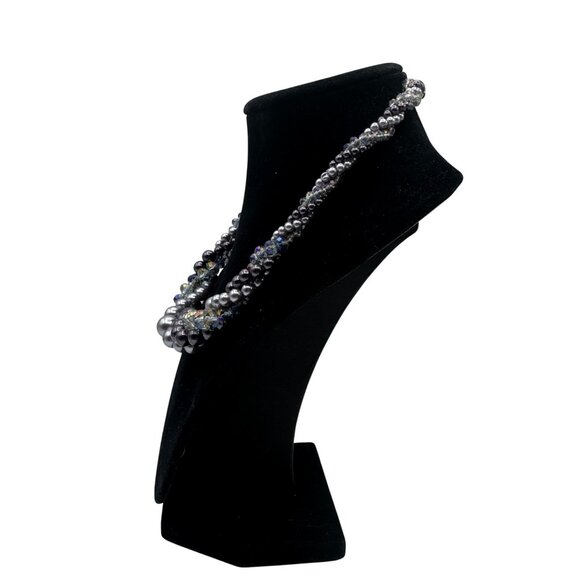 Roman Multi-Strand Purple Faux Pearl & Crystal Bead Necklace - Picture 3 of 7